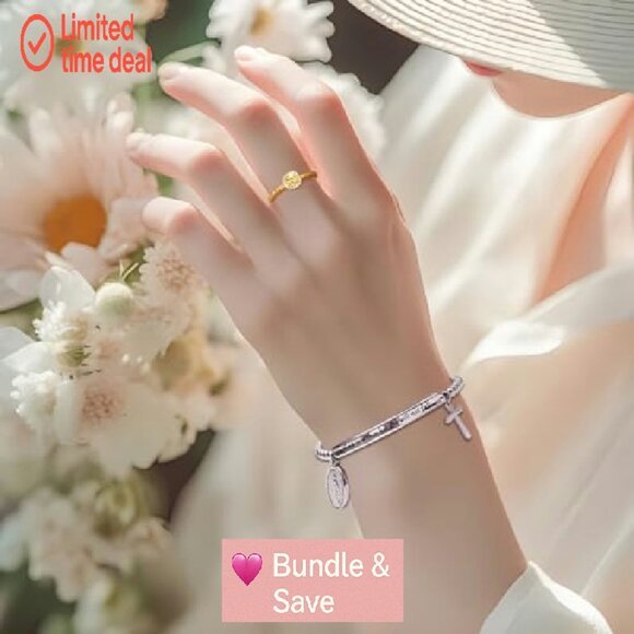 Stainless Steel Christian Charm Bracelet with Cross and Inspirational Verse - Picture 6 of 8